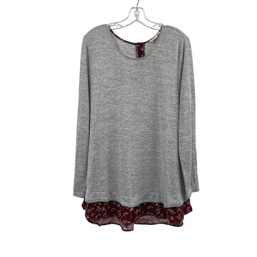 Oddi Womens Mixed Media Sweater Pullover Gray/Multi Size 2XL